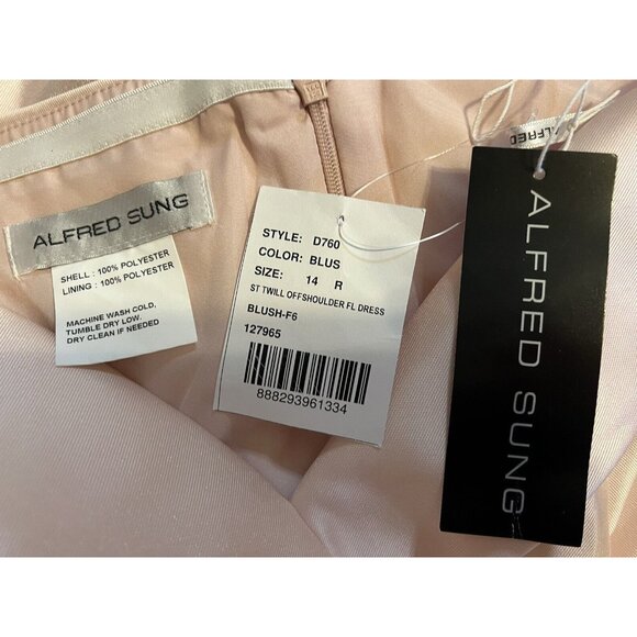 Alfred Sung 14 Formal Blush Pink Off Shoulder Trumpet Gown Front Slit D760 NWT - Picture 5 of 8